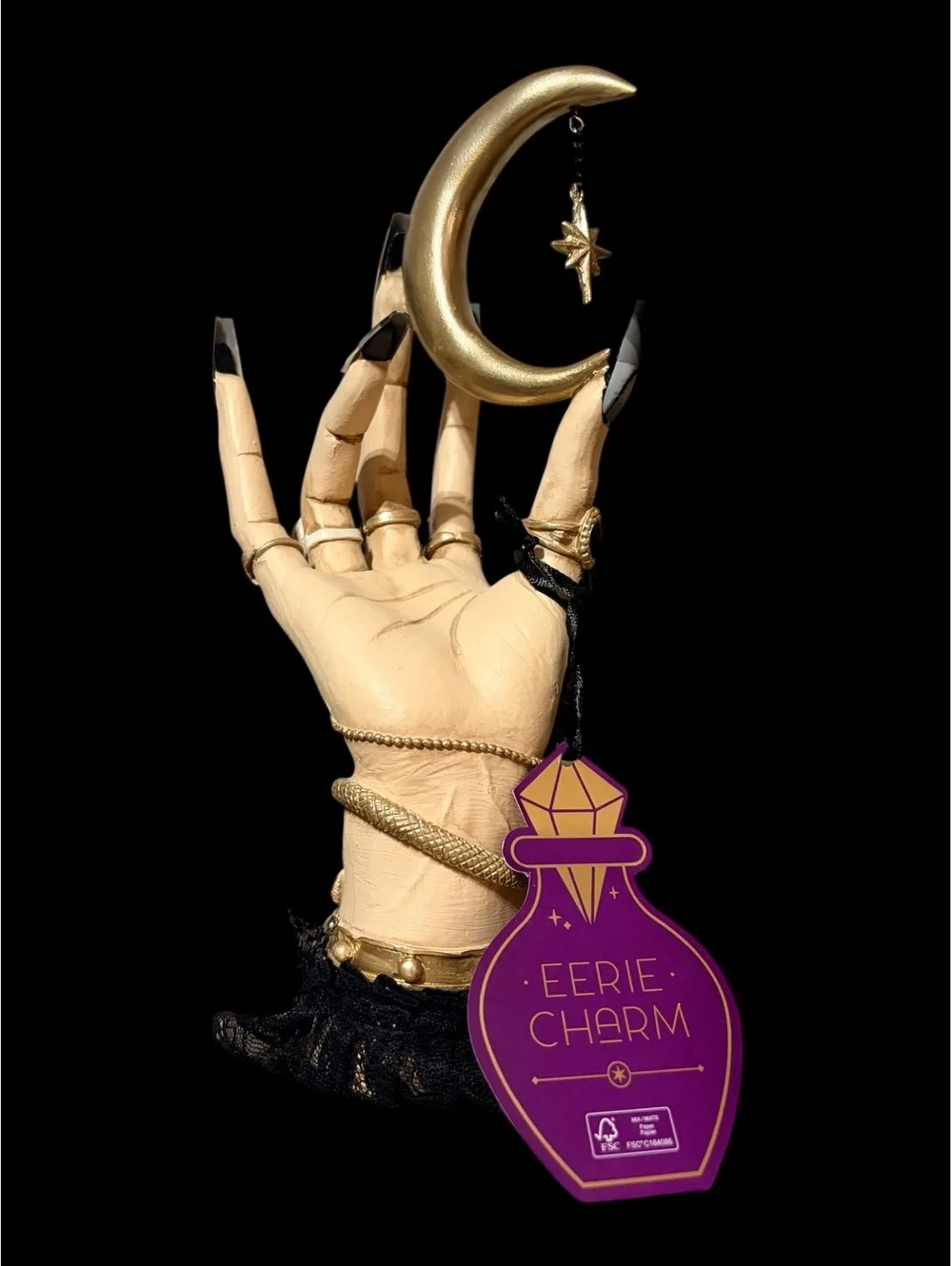 Eerie Charm Decorative Hand Sculpture with Crescent Moon and Star